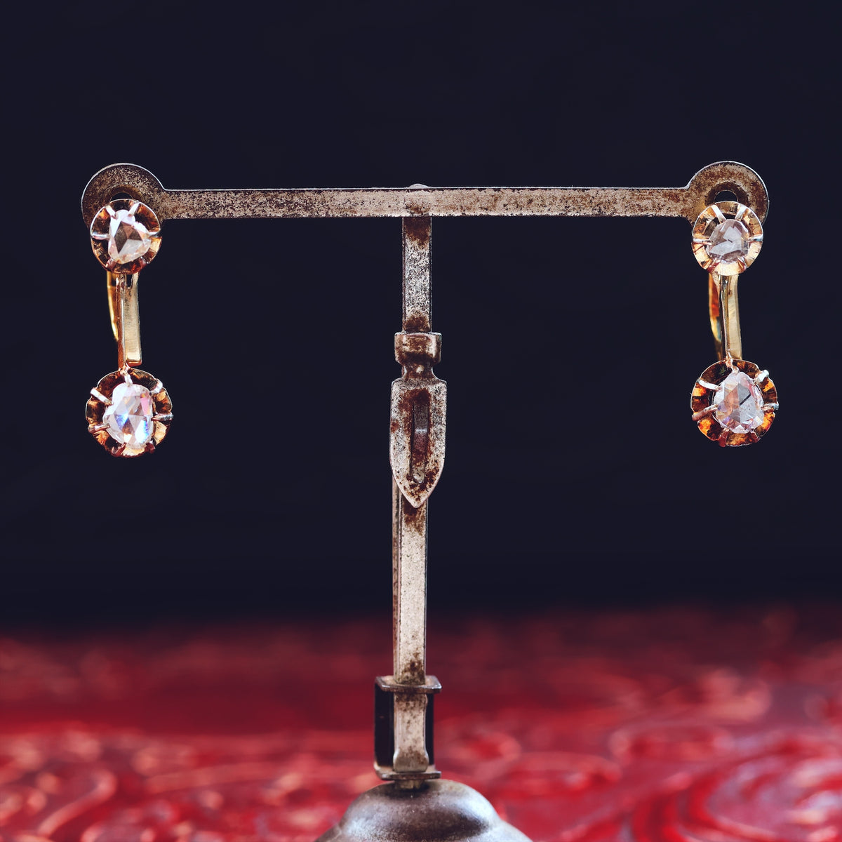 Vintage Rose Cut Diamond Drop Earrings