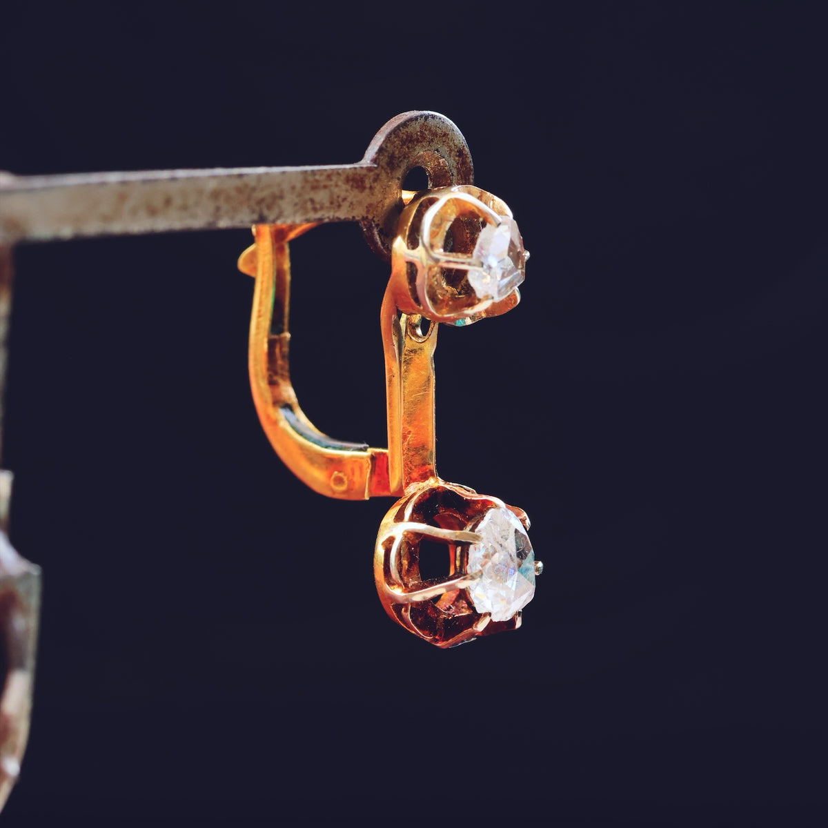 Vintage Rose Cut Diamond Drop Earrings
