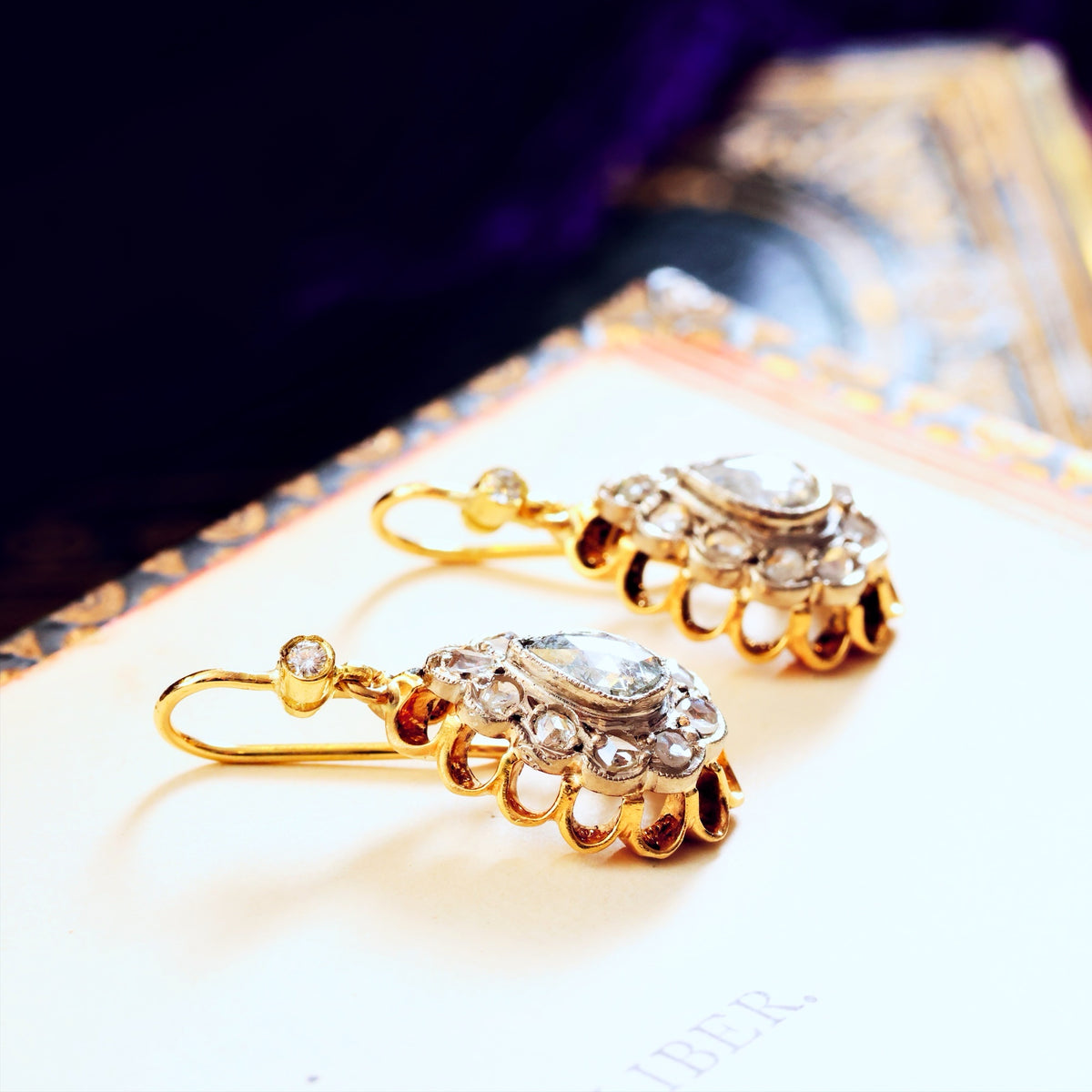 Magical! Vintage Rose-cut Diamond Earrings in Antique Box