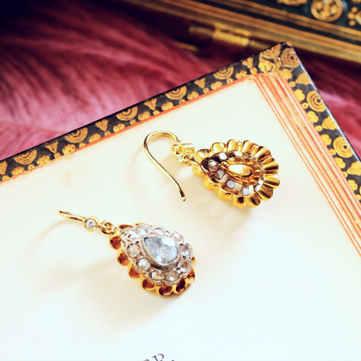 Magical! Vintage Rose-cut Diamond Earrings in Antique Box