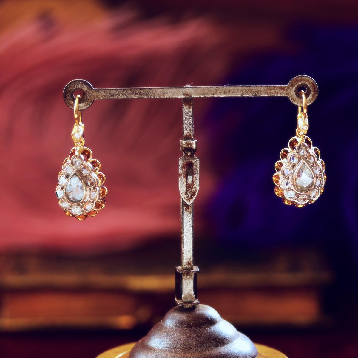 Magical! Vintage Rose-cut Diamond Earrings in Antique Box