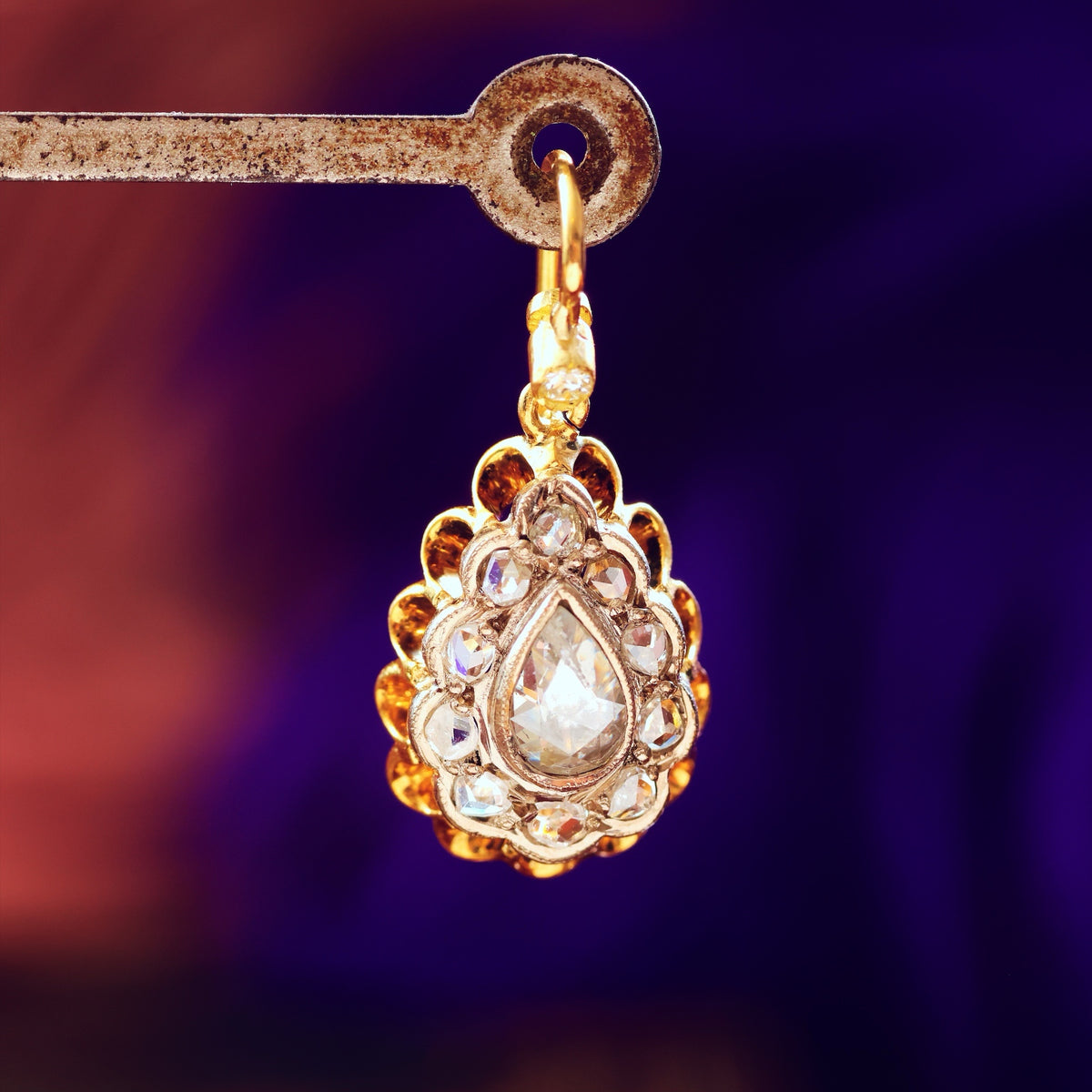 Magical! Vintage Rose-cut Diamond Earrings in Antique Box