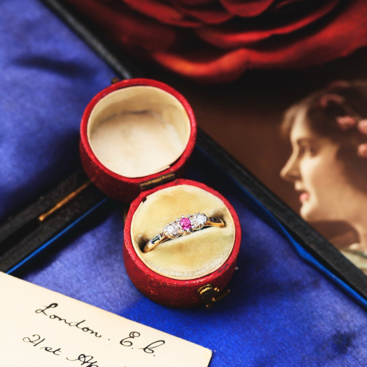 Cutest Vintage Ruby & Diamond Trilogy Engagement Ring