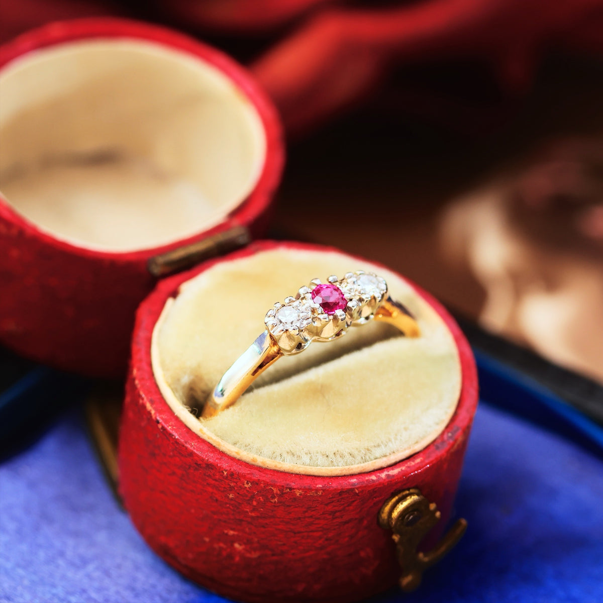 Cutest Vintage Ruby & Diamond Trilogy Engagement Ring