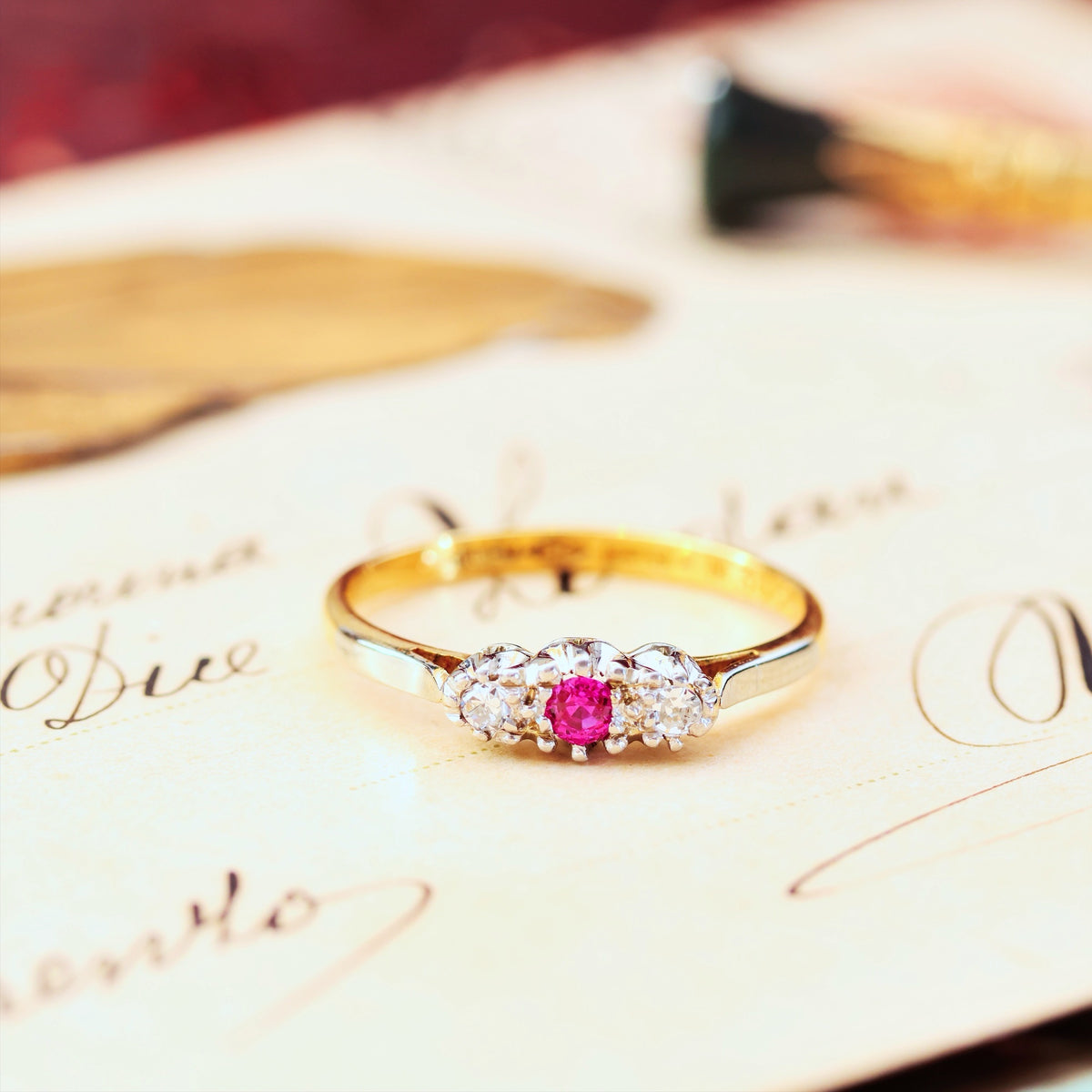 Cutest Vintage Ruby & Diamond Trilogy Engagement Ring