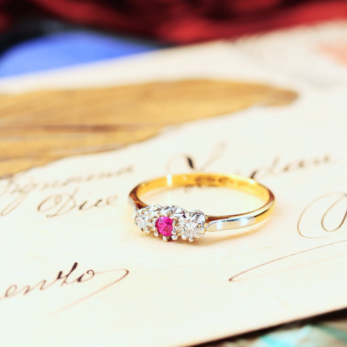 Cutest Vintage Ruby & Diamond Trilogy Engagement Ring