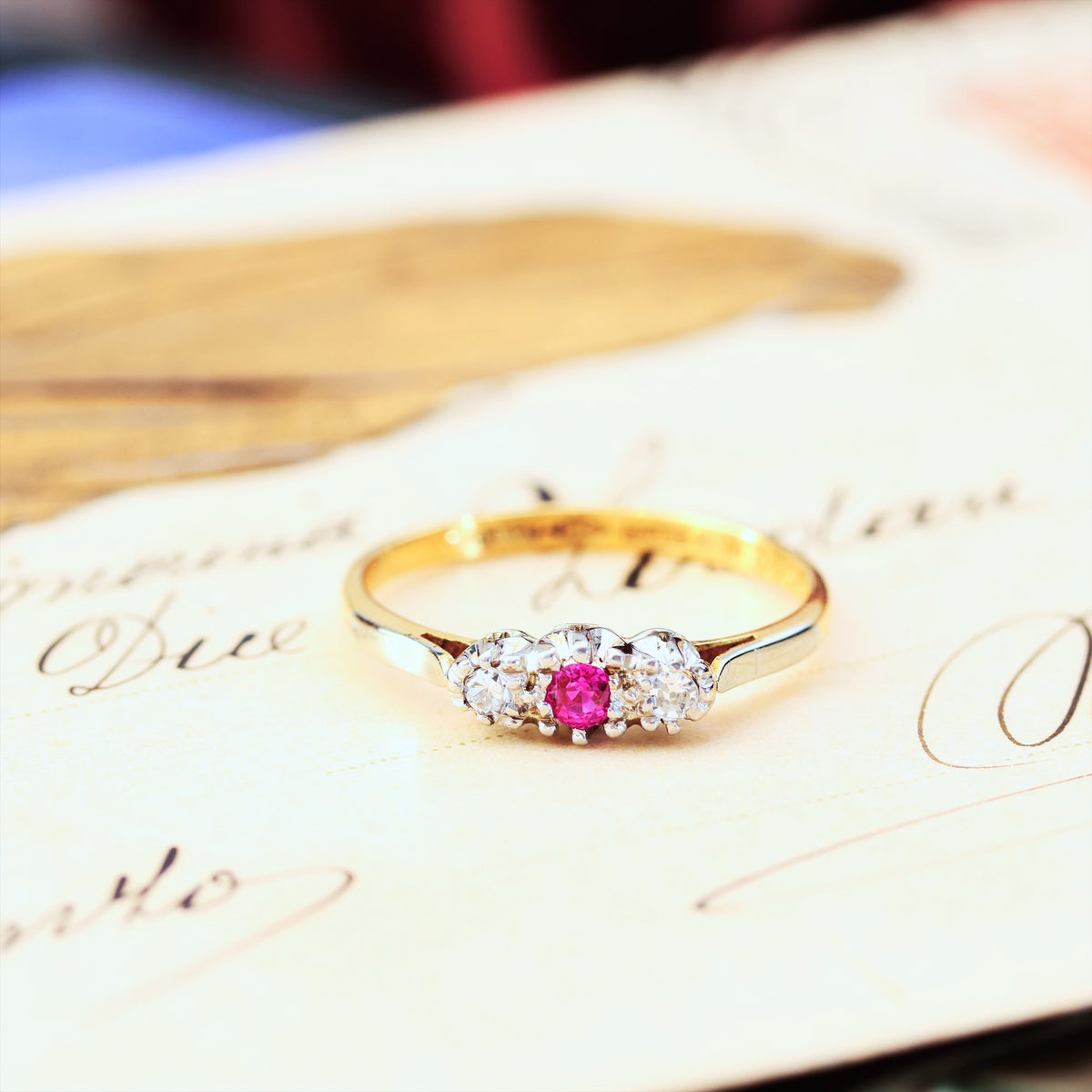 Cutest Vintage Ruby & Diamond Trilogy Engagement Ring