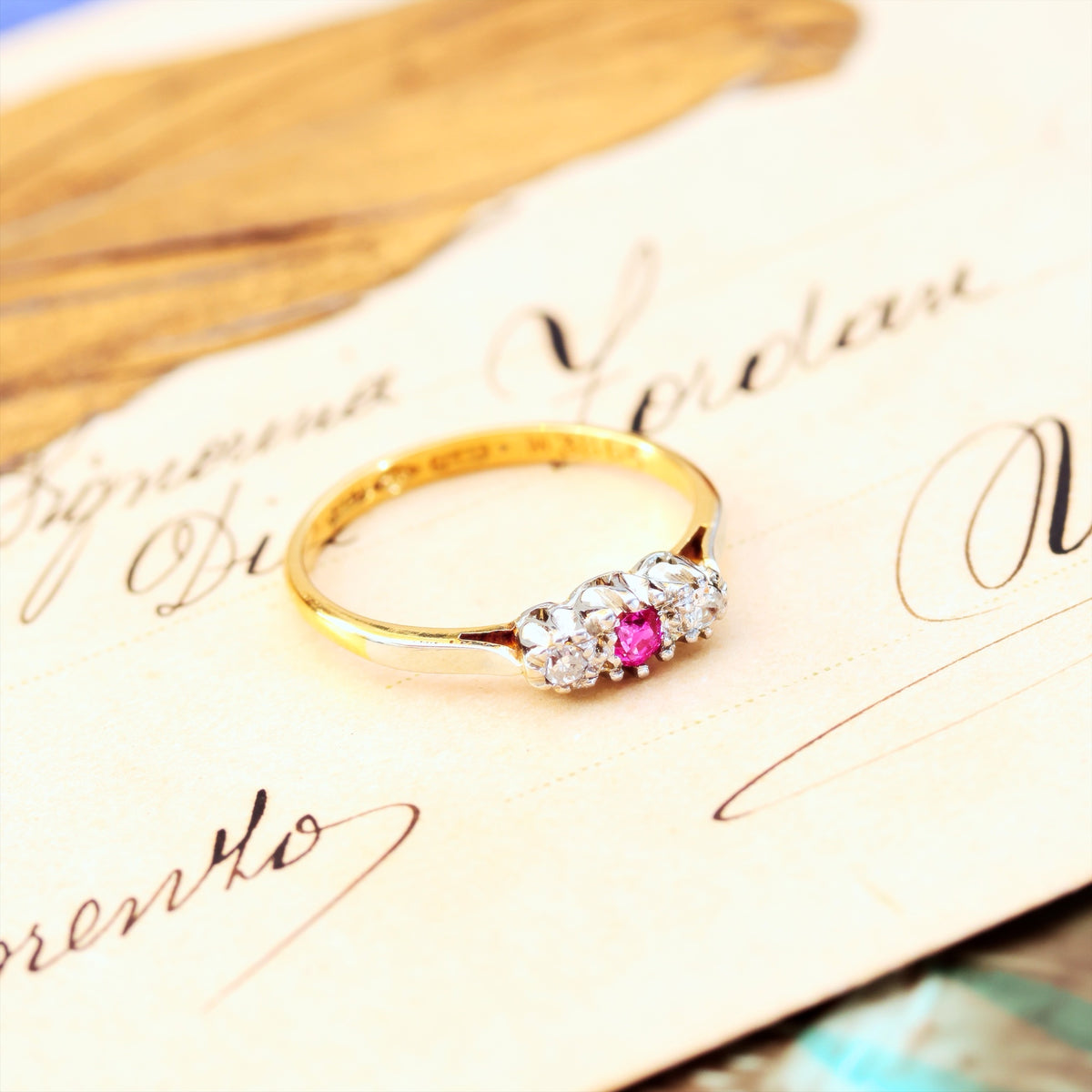 Cutest Vintage Ruby & Diamond Trilogy Engagement Ring