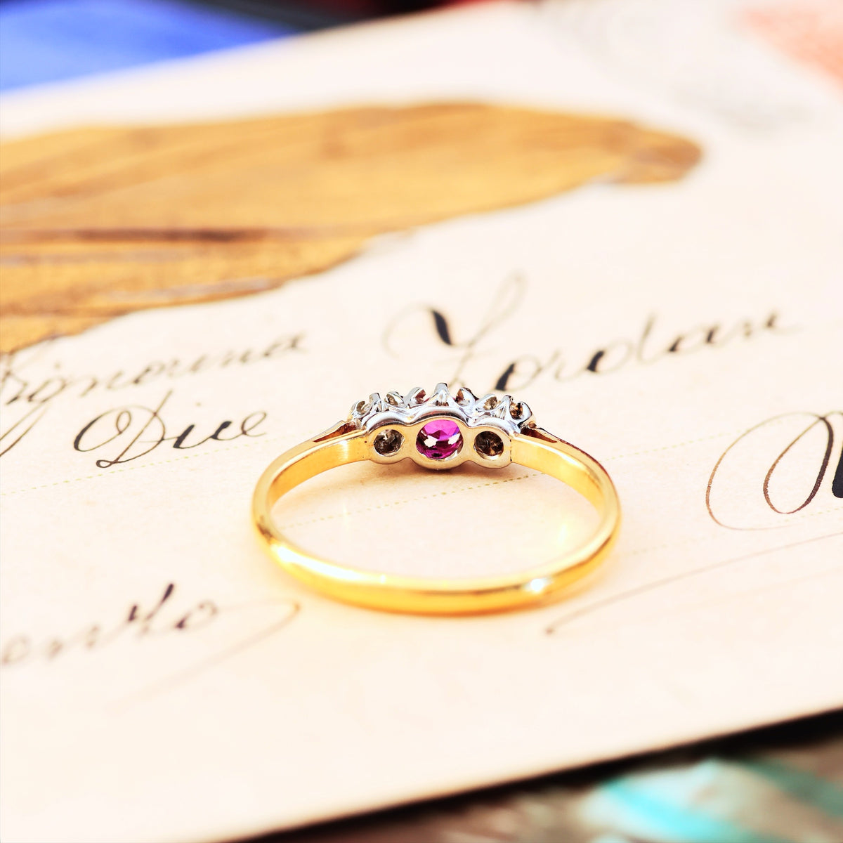 Cutest Vintage Ruby & Diamond Trilogy Engagement Ring