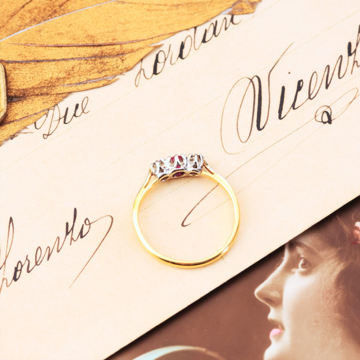 Cutest Vintage Ruby & Diamond Trilogy Engagement Ring