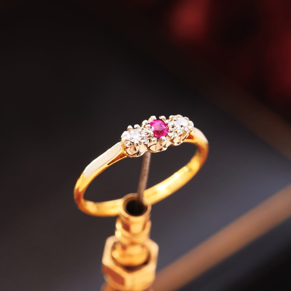 Cutest Vintage Ruby & Diamond Trilogy Engagement Ring