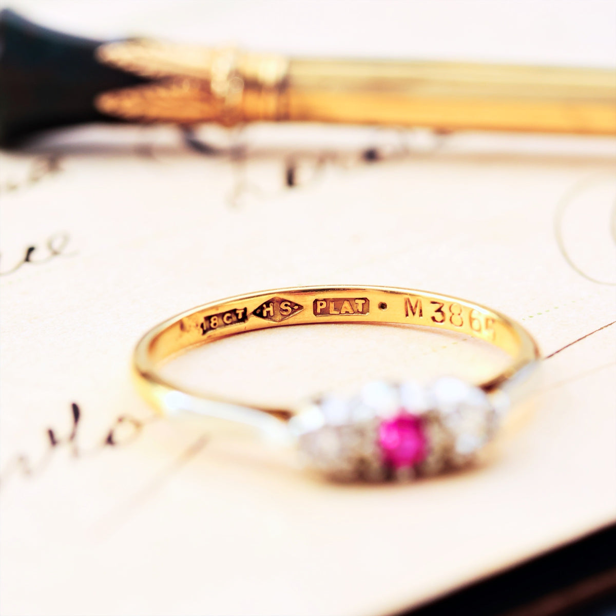 Cutest Vintage Ruby & Diamond Trilogy Engagement Ring