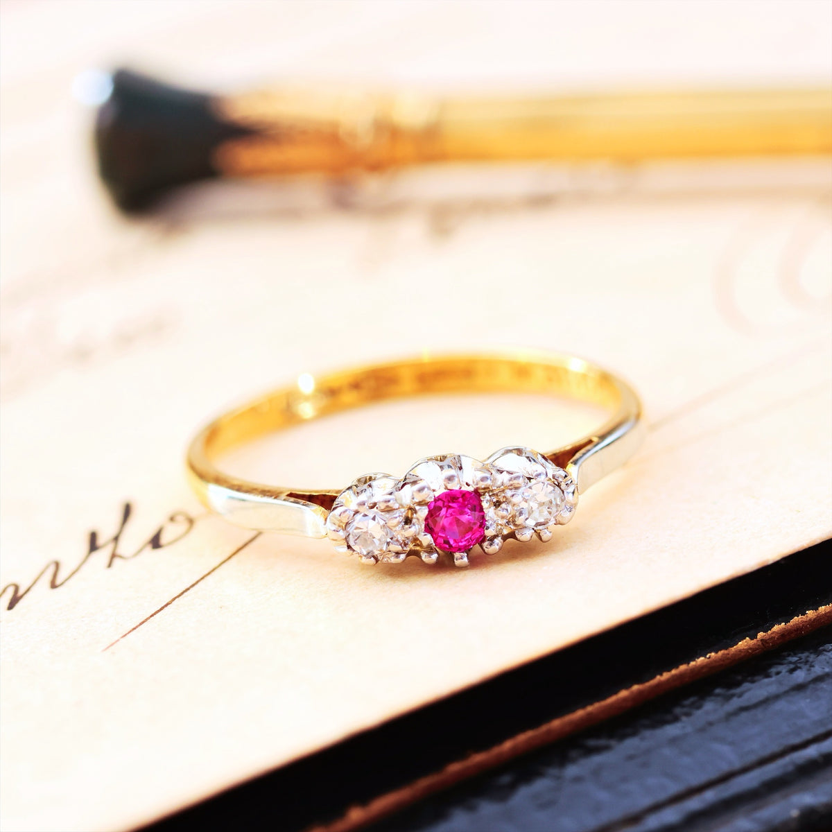 Vintage Ruby & Diamond Trilogy Engagement Ring