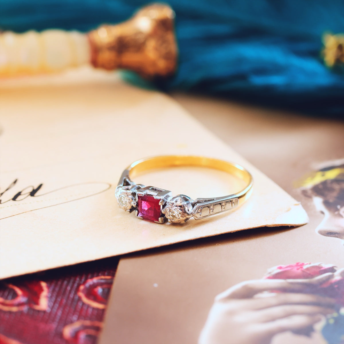 Vintage Ruby & Diamond Trilogy Engagement Ring