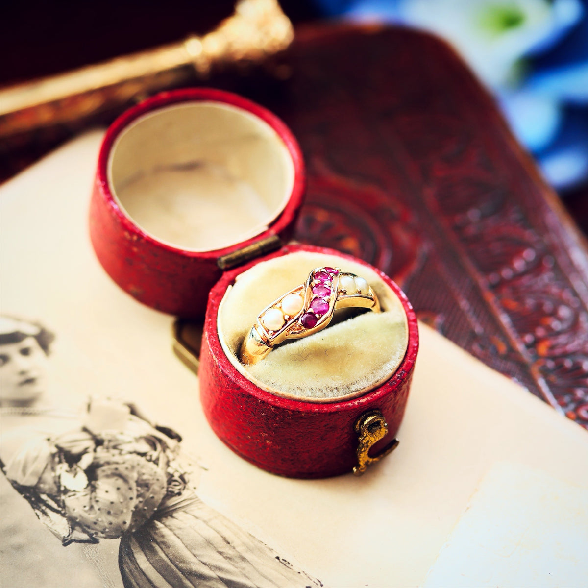 Vintage Ruby & Pearl Dress Ring