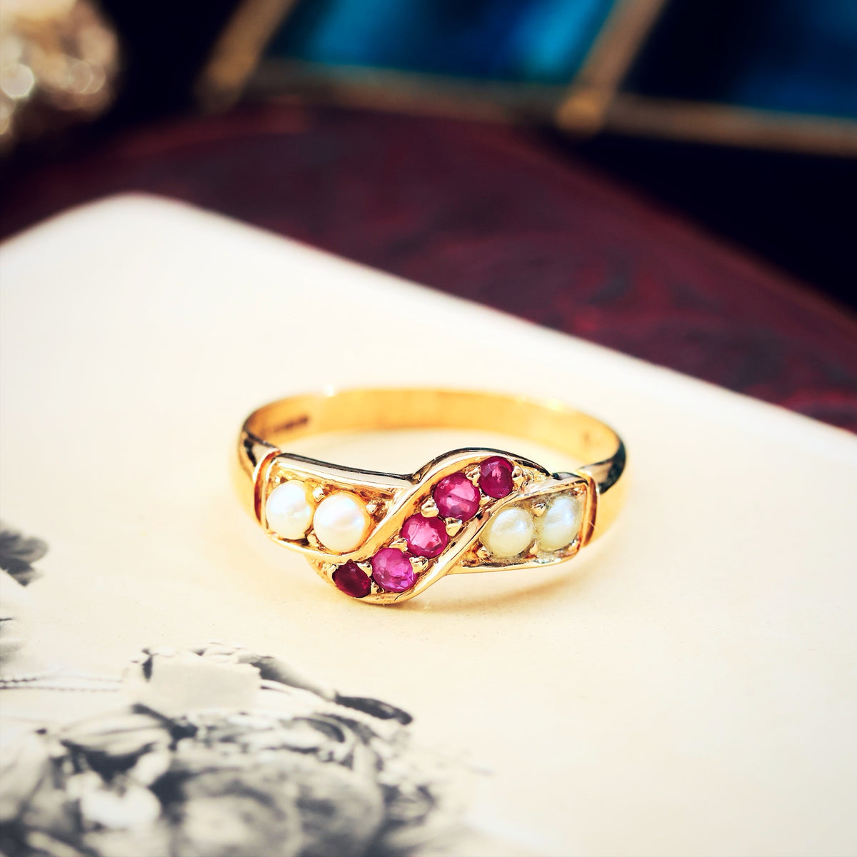 Vintage Ruby & Pearl Engagement Ring