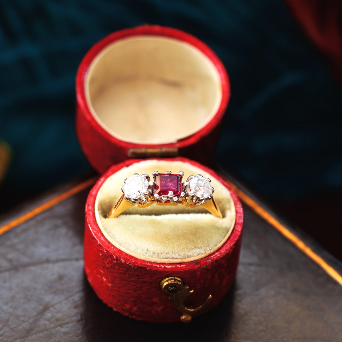 Beautiful Vintage Ruby & Diamond Trilogy Engagement Ring