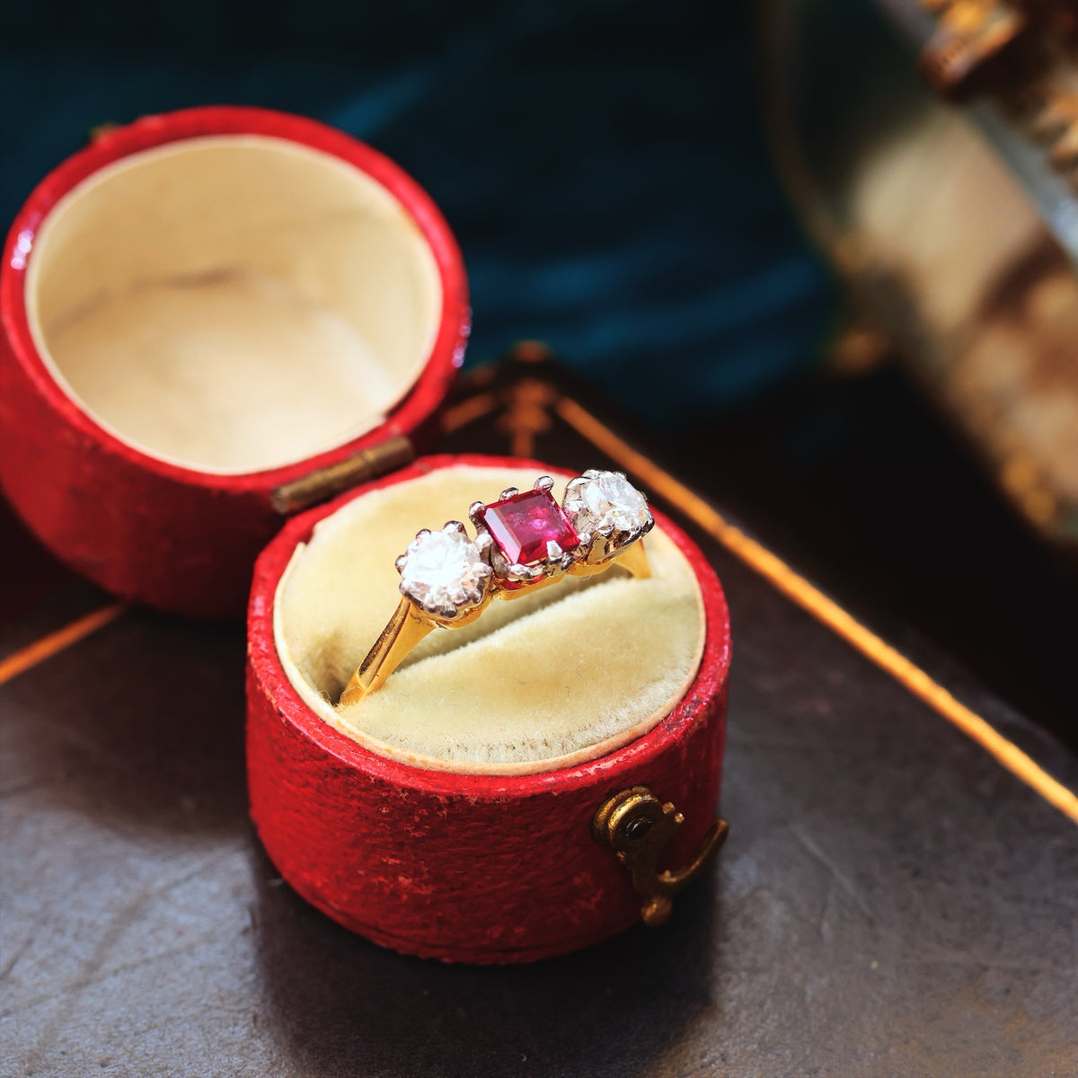 Beautiful Vintage Ruby & Diamond Trilogy Engagement Ring