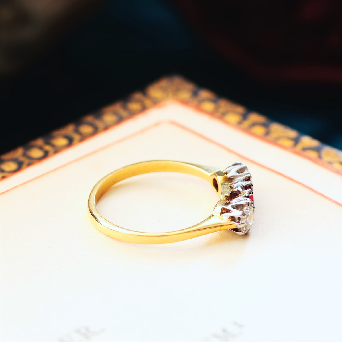 Beautiful Vintage Ruby & Diamond Trilogy Engagement Ring