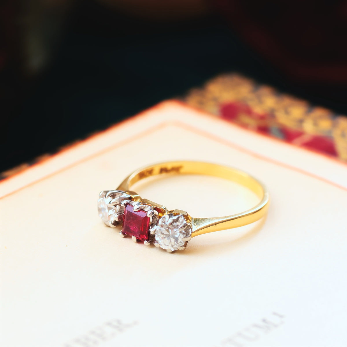 Beautiful Vintage Ruby & Diamond Trilogy Engagement Ring