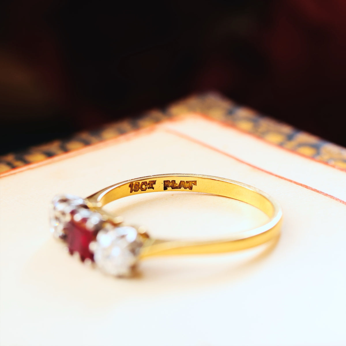 Beautiful Vintage Ruby & Diamond Trilogy Engagement Ring