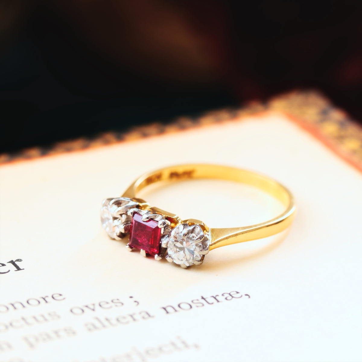 Beautiful Vintage Ruby & Diamond Trilogy Engagement Ring