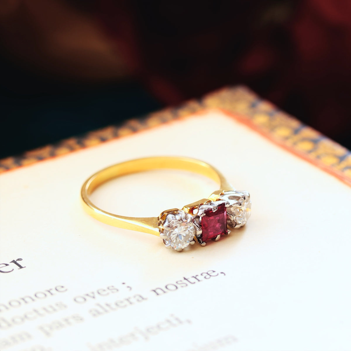 Beautiful Vintage Ruby & Diamond Trilogy Engagement Ring