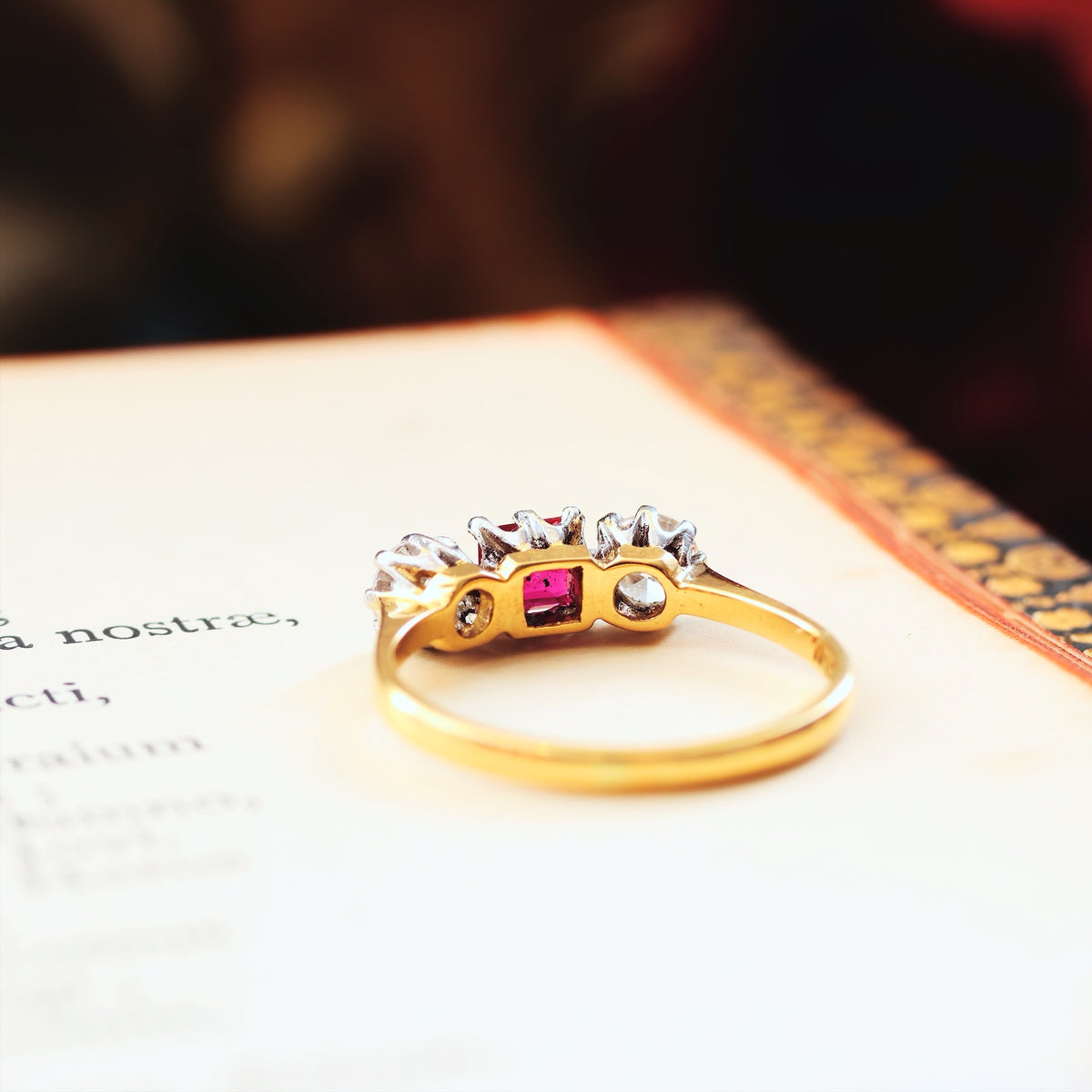 Beautiful Vintage Ruby & Diamond Trilogy Engagement Ring