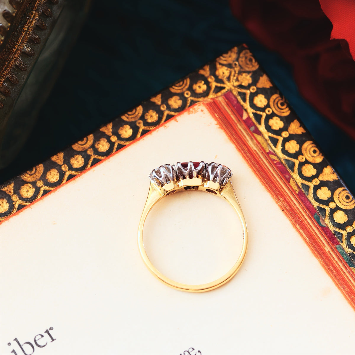 Beautiful Vintage Ruby & Diamond Trilogy Engagement Ring