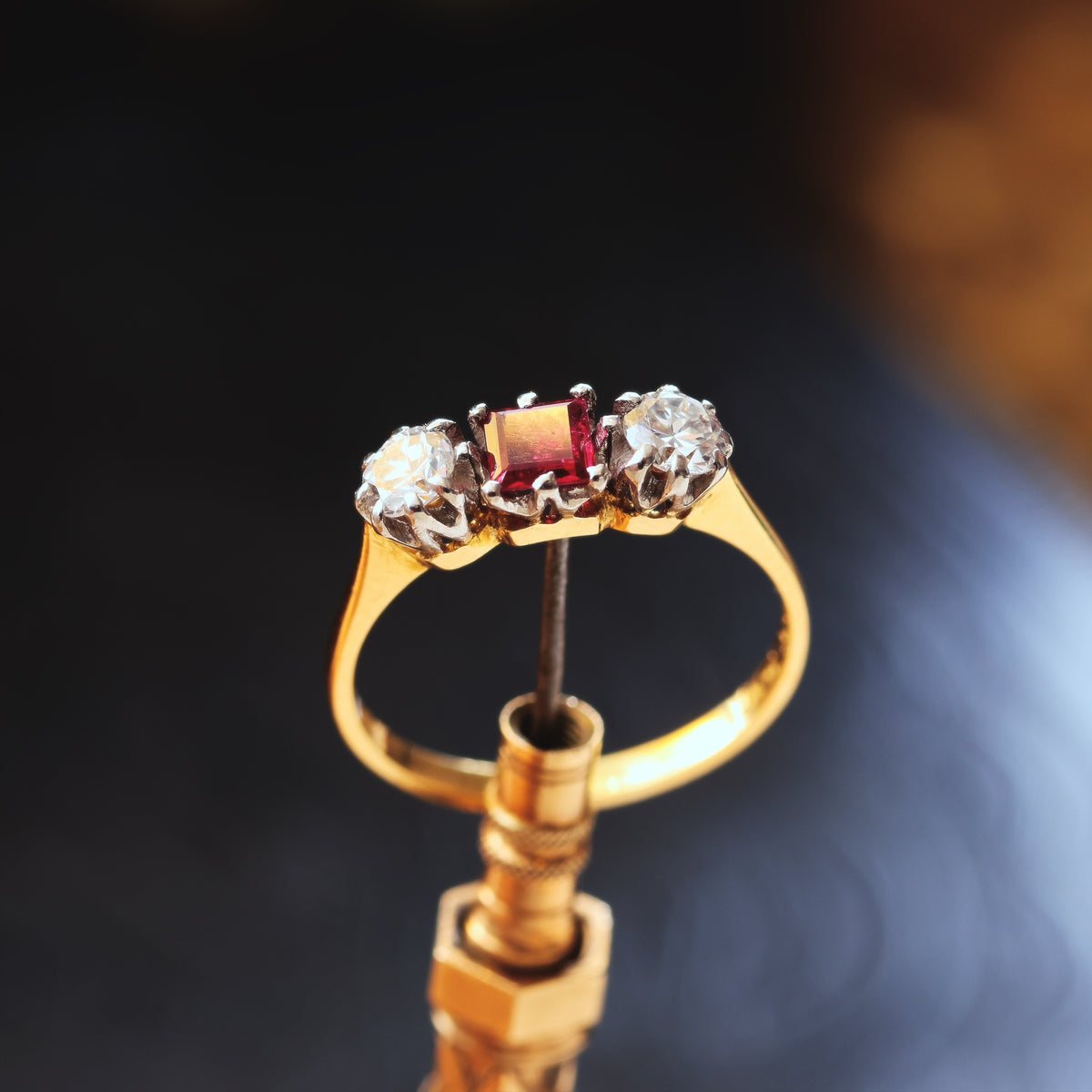 Beautiful Vintage Ruby & Diamond Trilogy Engagement Ring