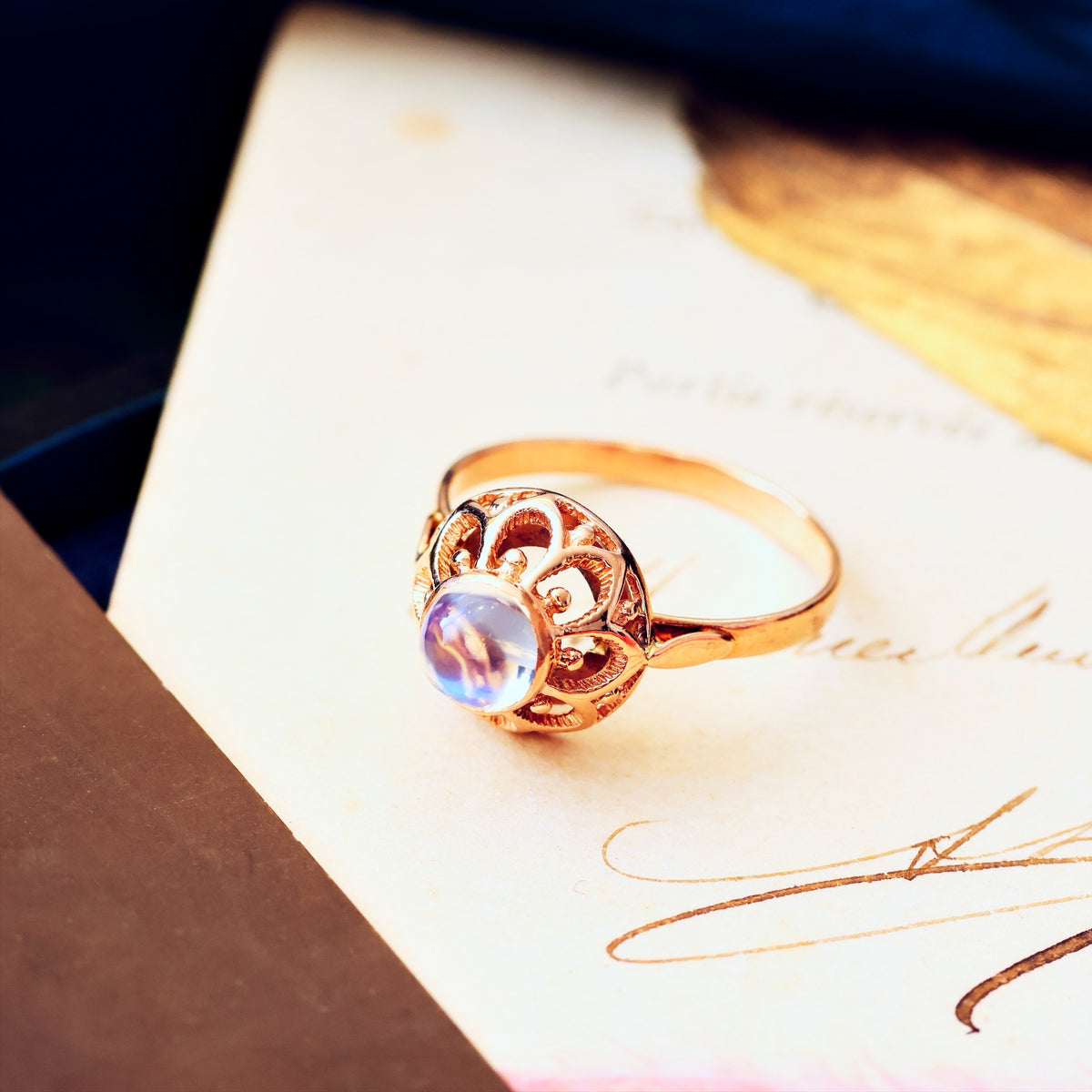 Quirky Vintage Russian Moonstone Dress Ring