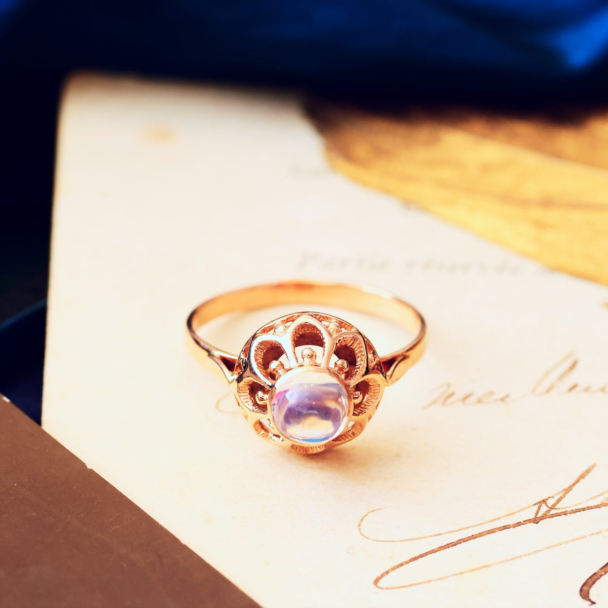 Quirky Vintage Russian Moonstone Dress Ring
