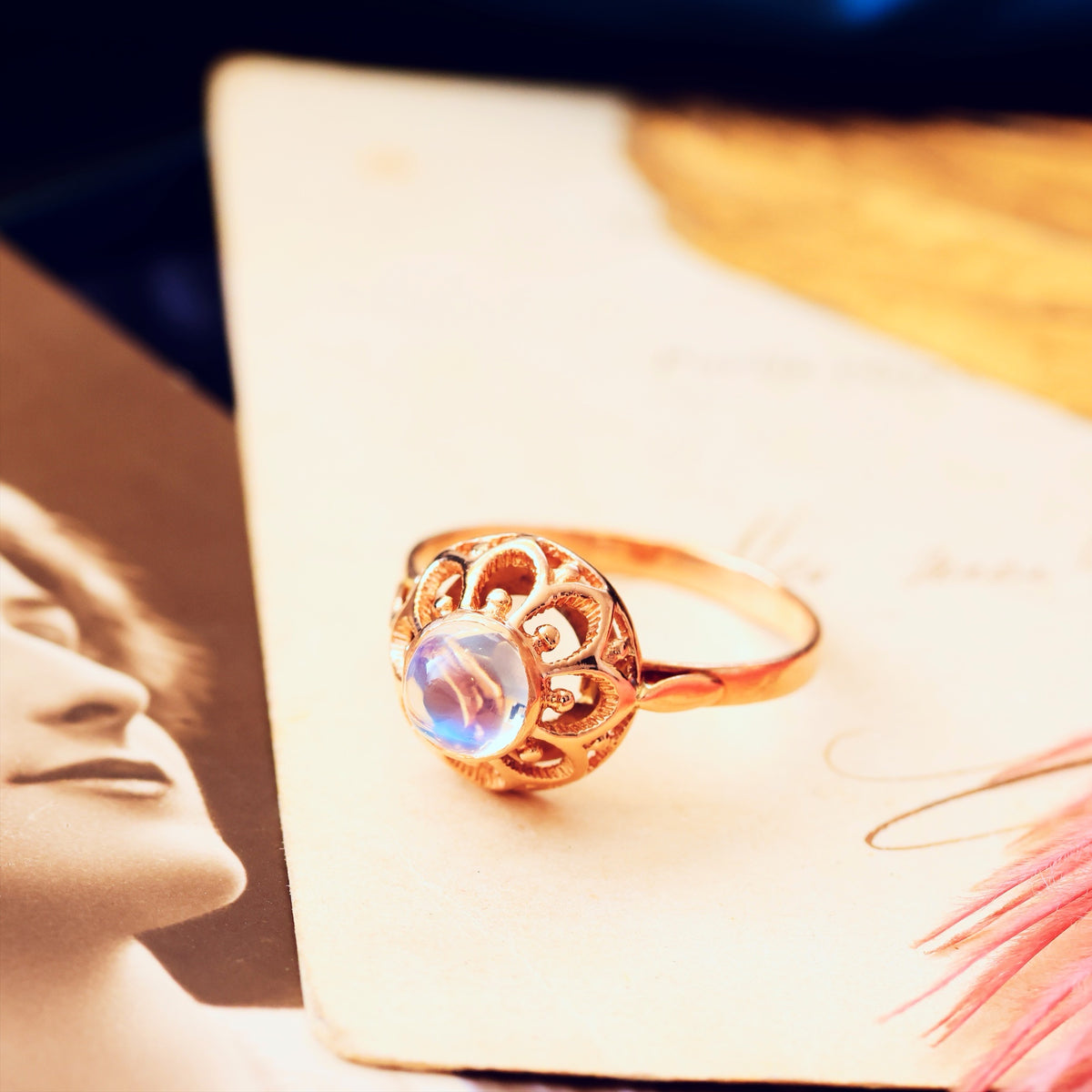 Quirky Vintage Russian Moonstone Dress Ring
