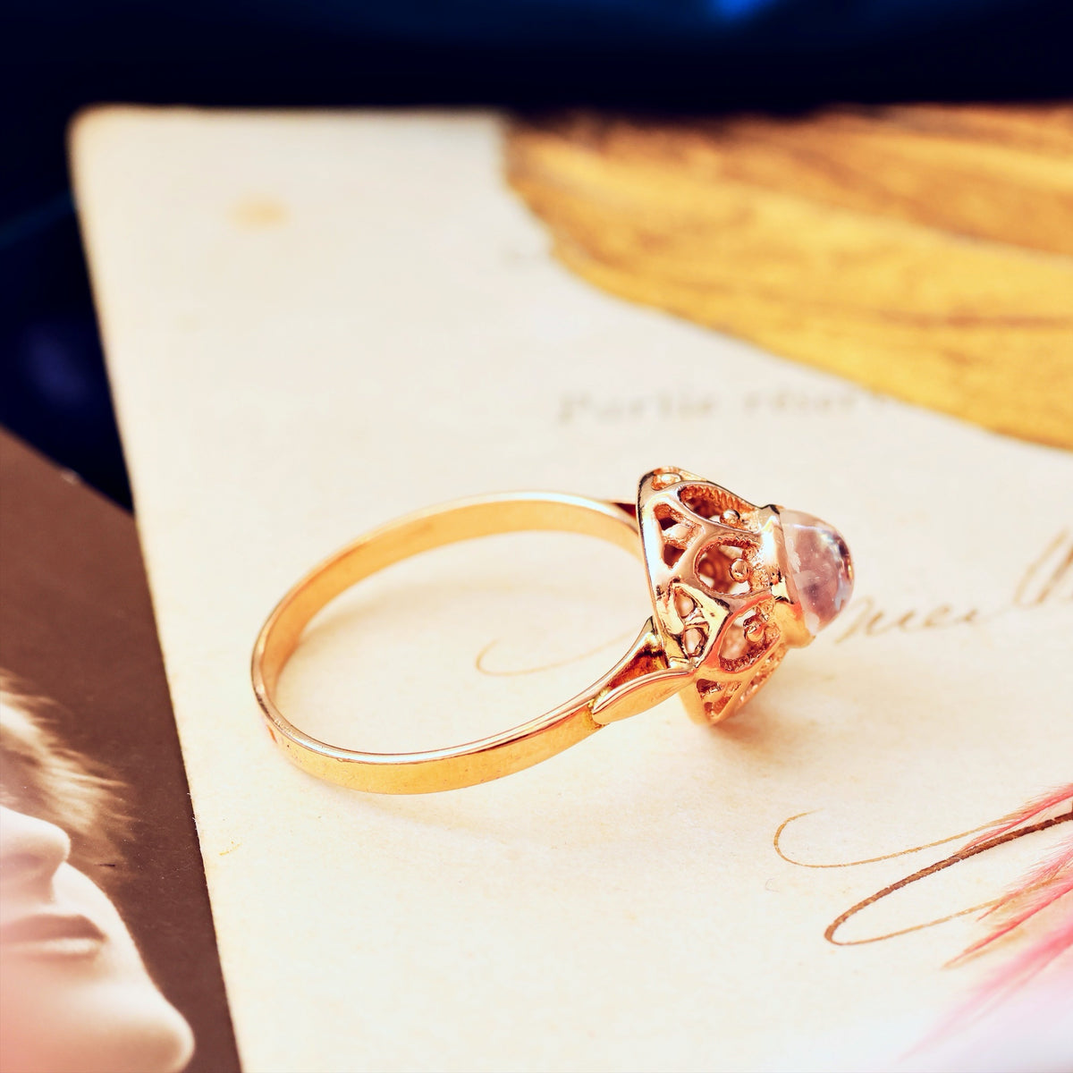 Quirky Vintage Russian Moonstone Dress Ring