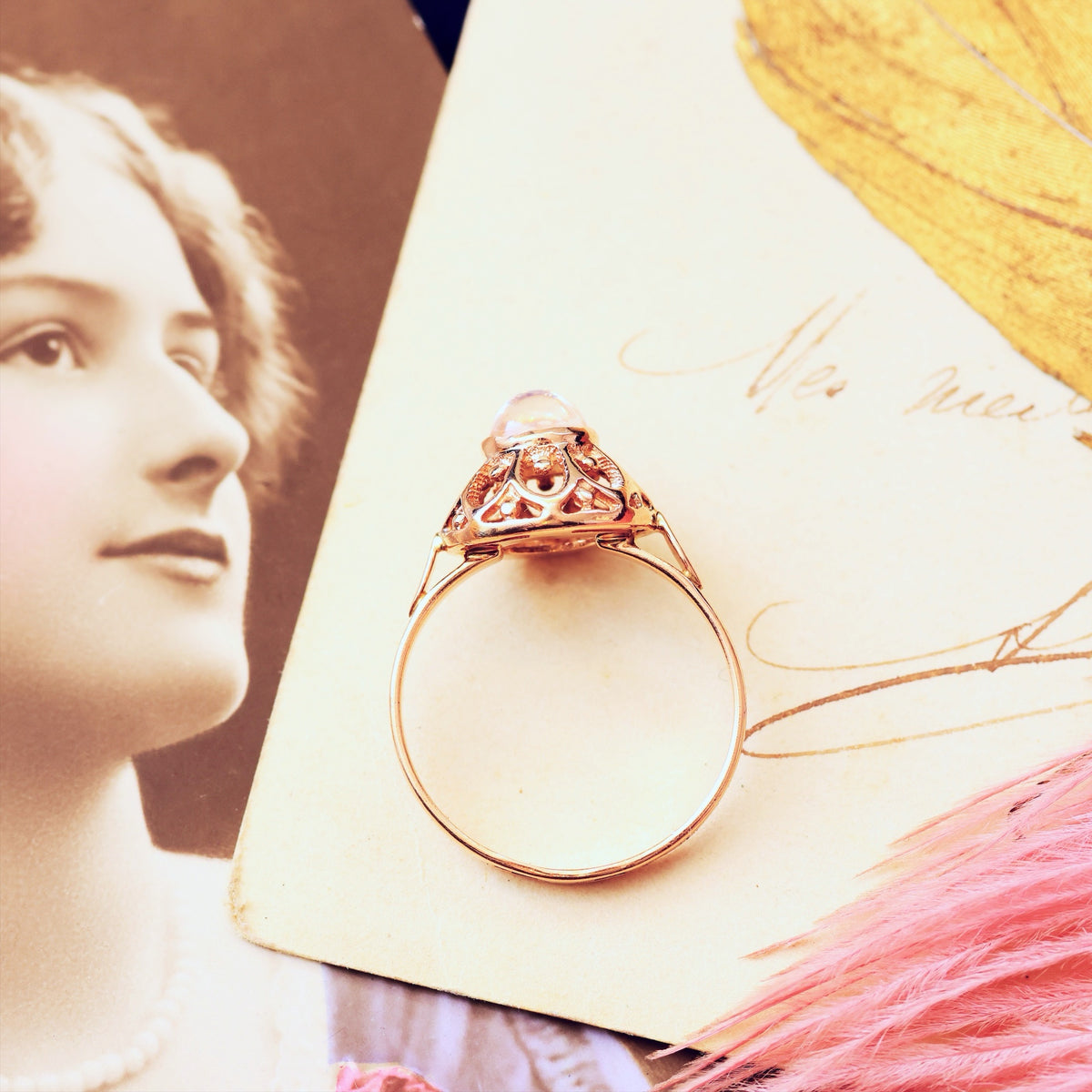 Quirky Vintage Russian Moonstone Dress Ring