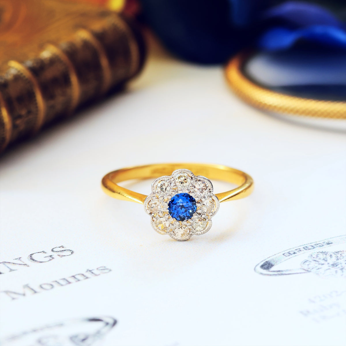 Vintage Sapphire & Diamond Cluster Engagement Ring