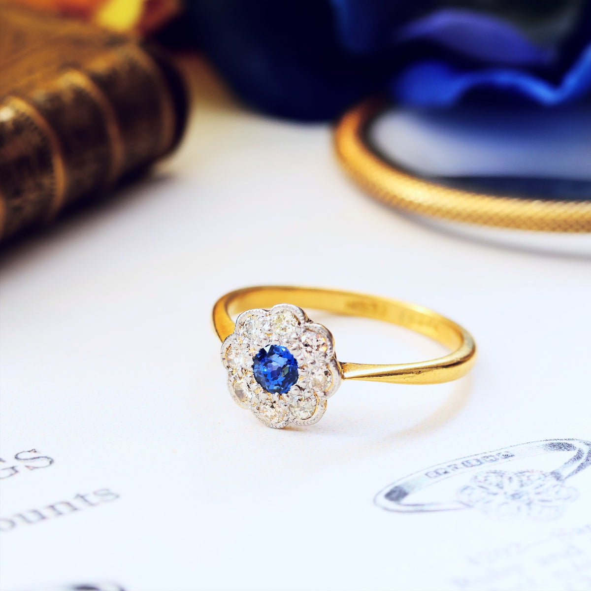 Delightful Blossom! Sapphire & Diamond Cluster Engagement Ring