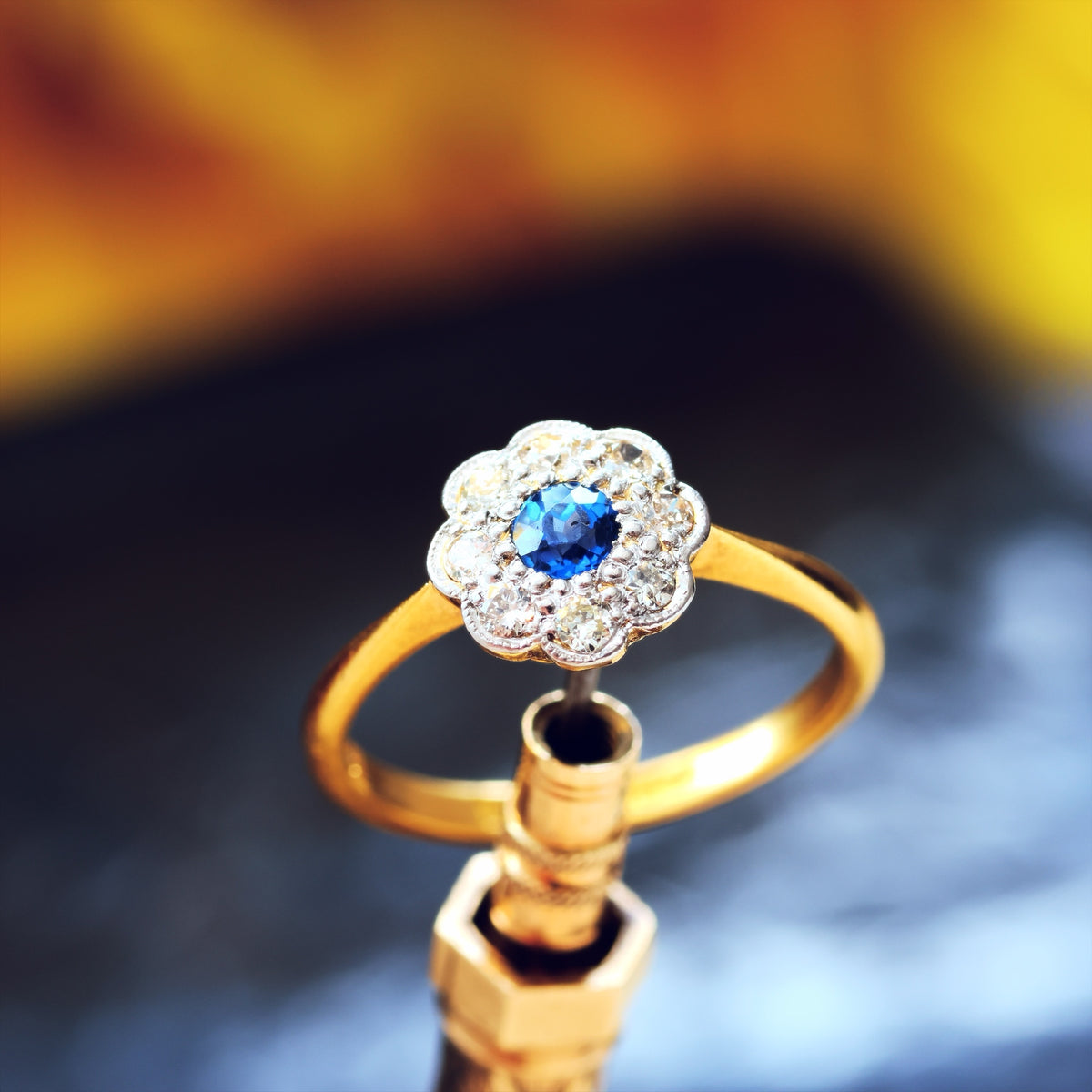 Delightful Blossom! Sapphire & Diamond Cluster Engagement Ring