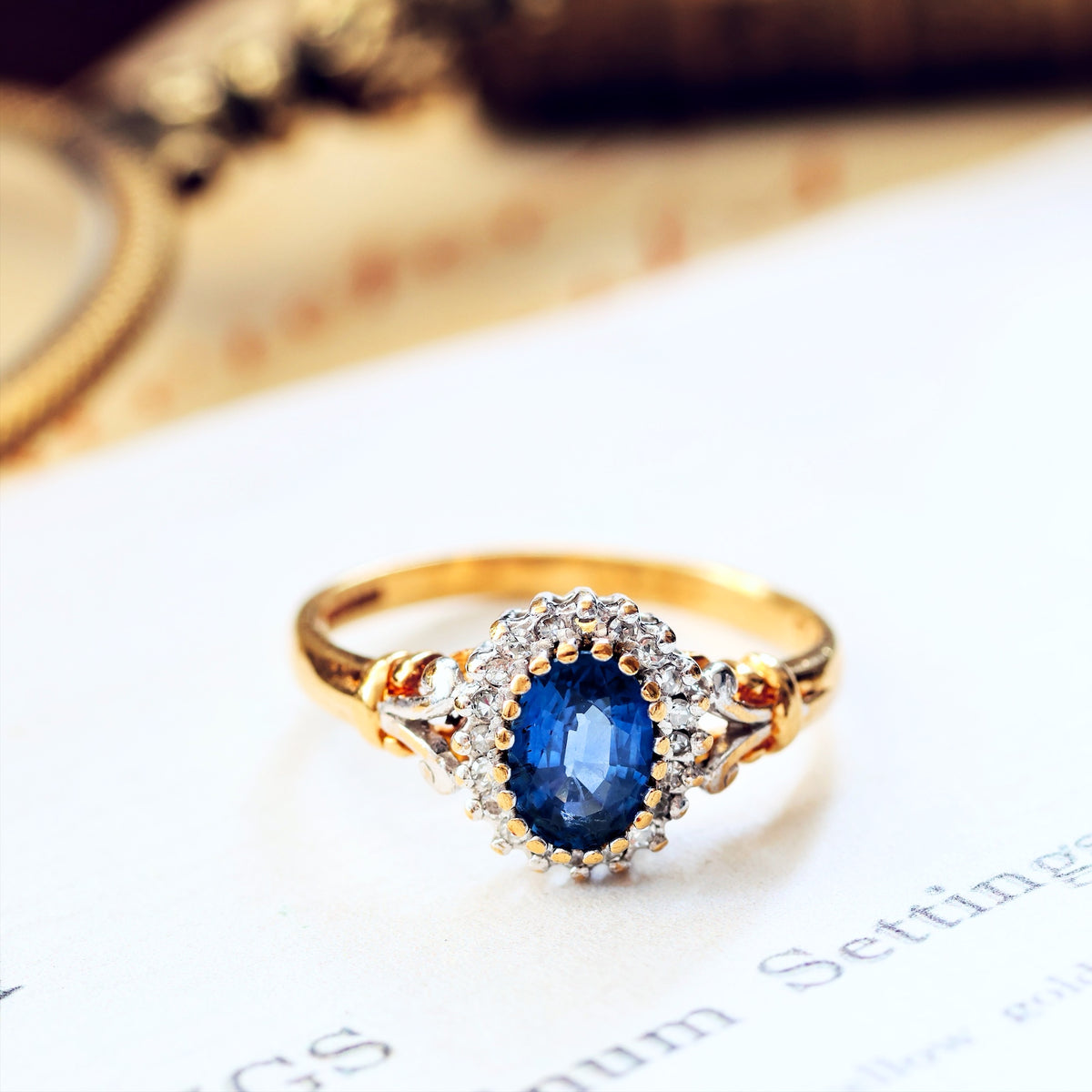 Pretty Vintage Sapphire & Diamond Cluster Engagement Ring