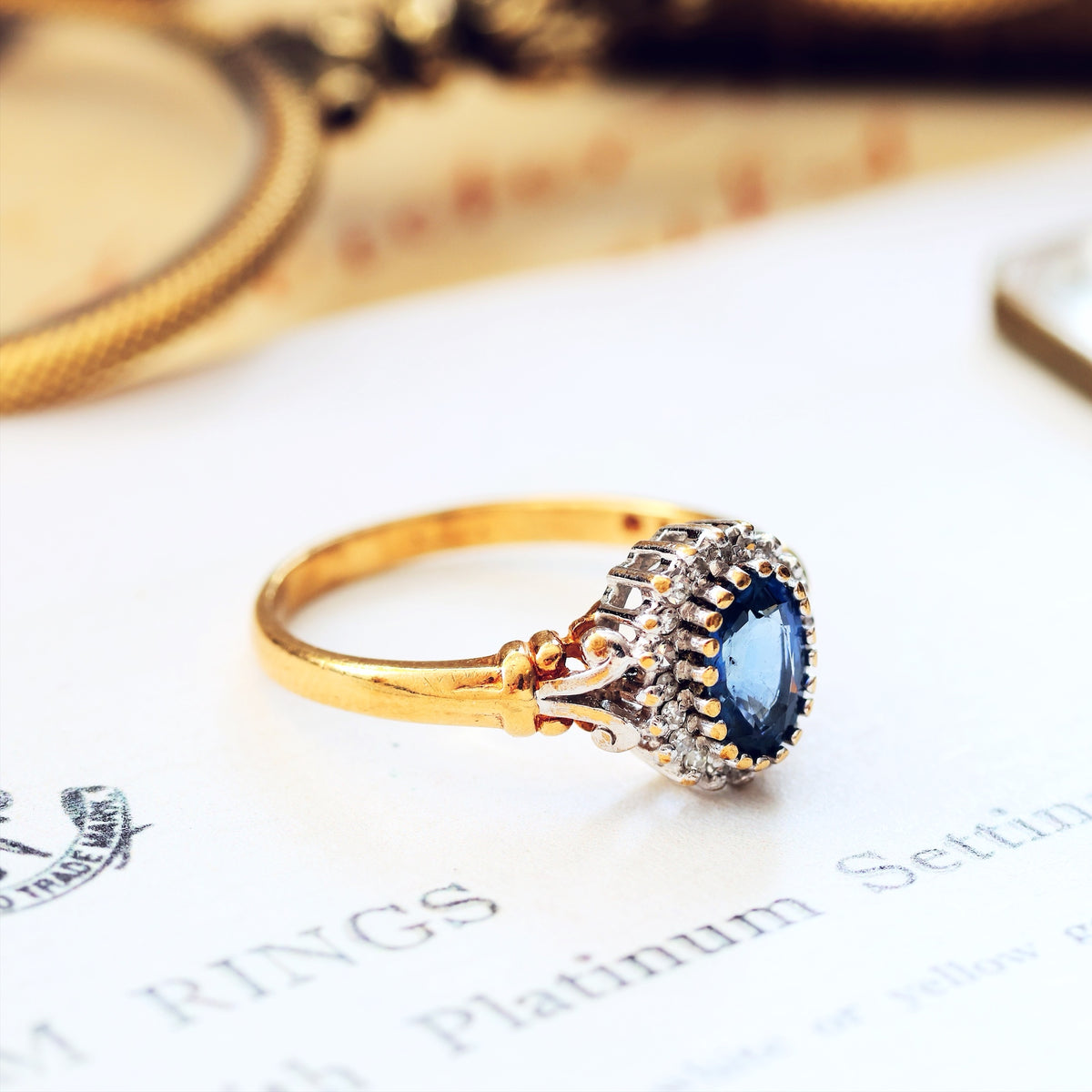 Pretty Vintage Sapphire & Diamond Cluster Engagement Ring