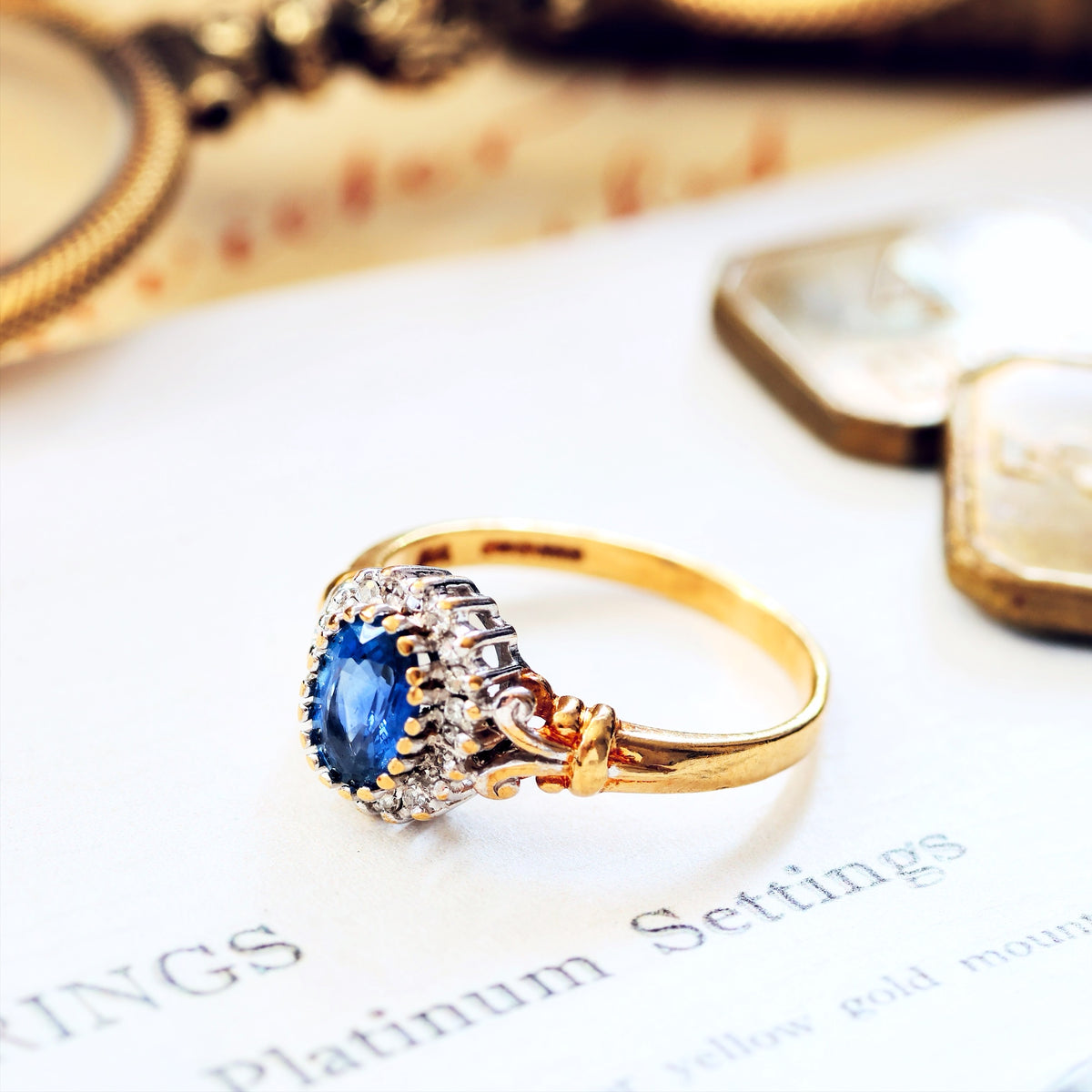 Pretty Vintage Sapphire & Diamond Cluster Engagement Ring