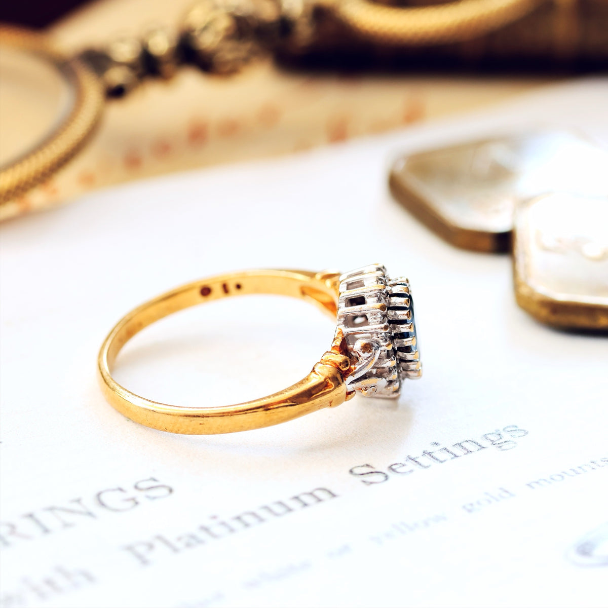 Pretty Vintage Sapphire & Diamond Cluster Engagement Ring