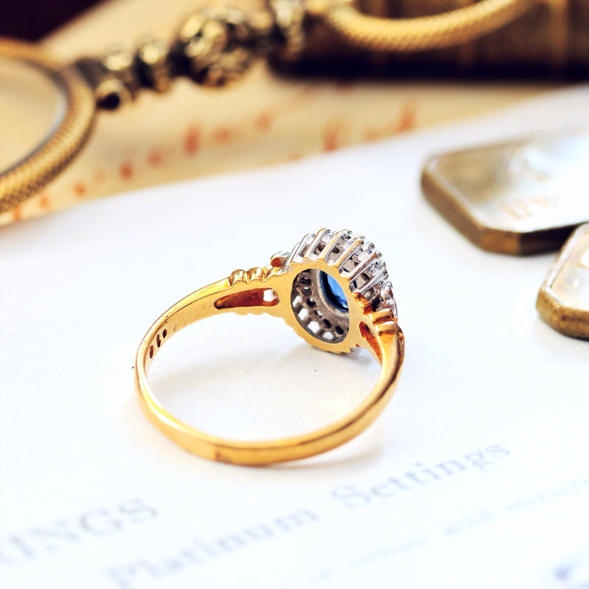 Pretty Vintage Sapphire & Diamond Cluster Engagement Ring