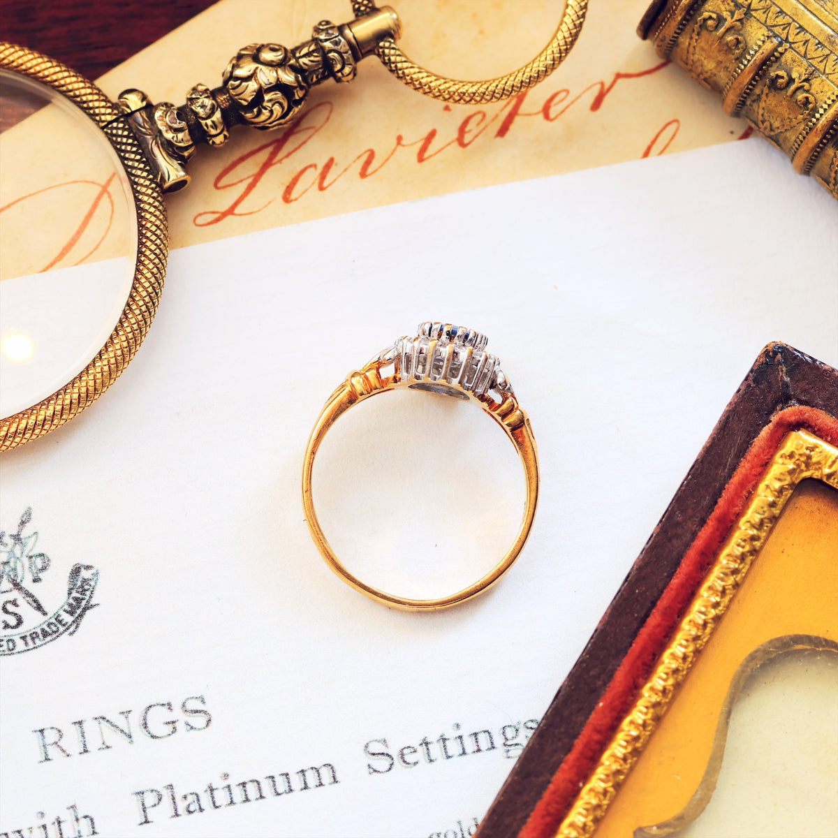 Pretty Vintage Sapphire & Diamond Cluster Engagement Ring