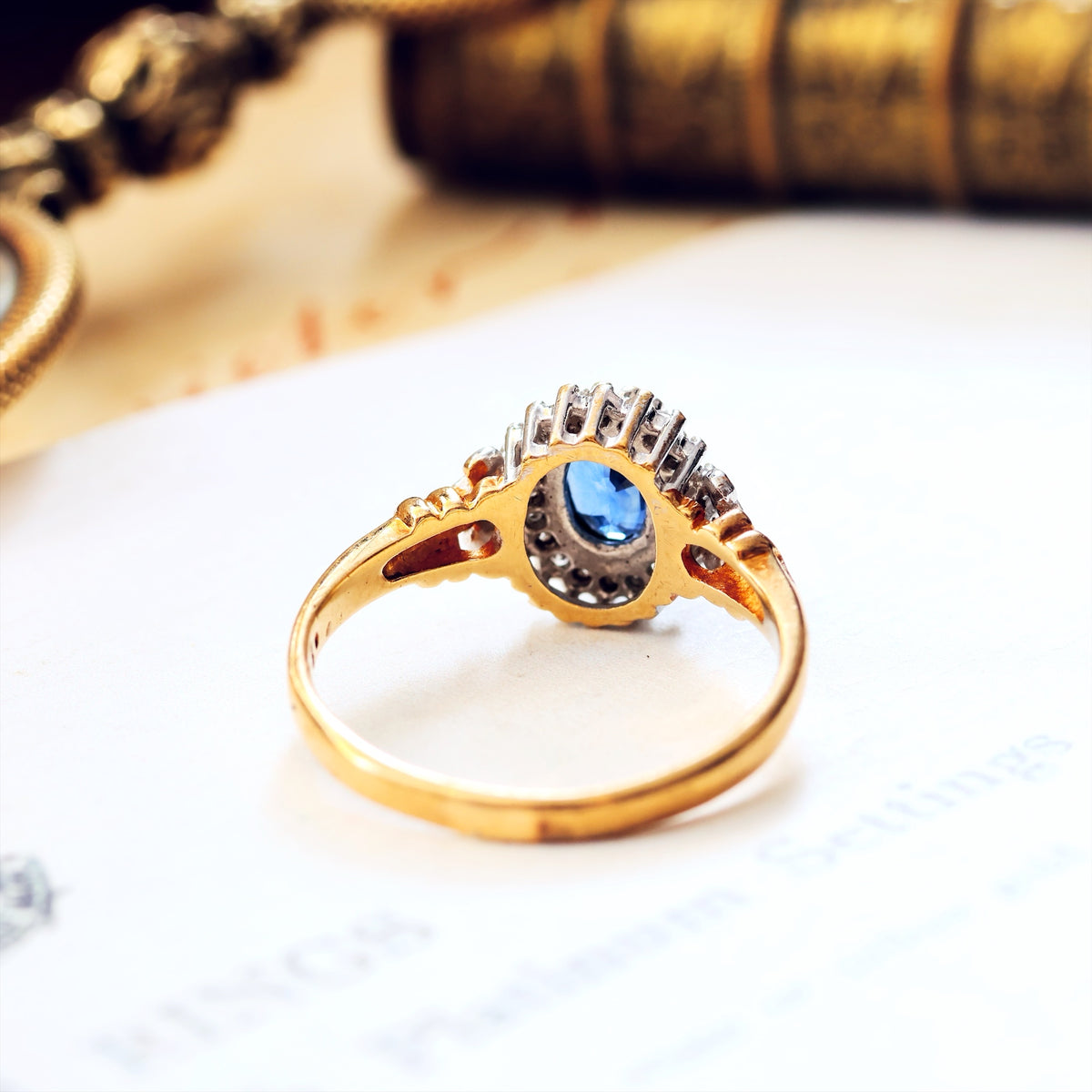 Pretty Vintage Sapphire & Diamond Cluster Engagement Ring