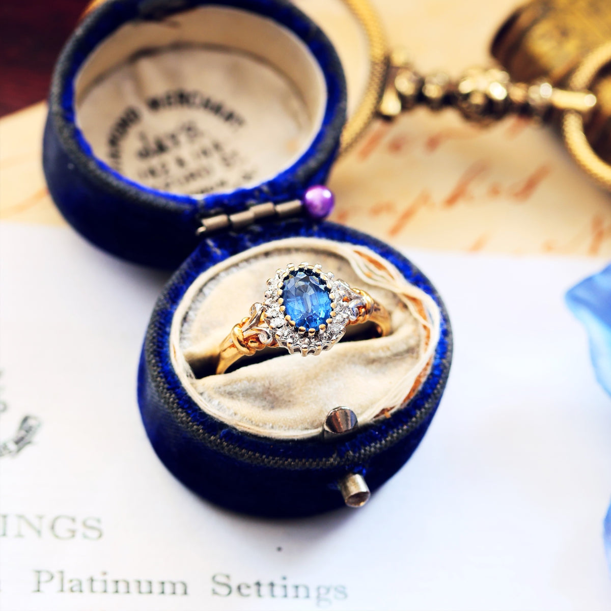 Pretty Vintage Sapphire & Diamond Cluster Engagement Ring