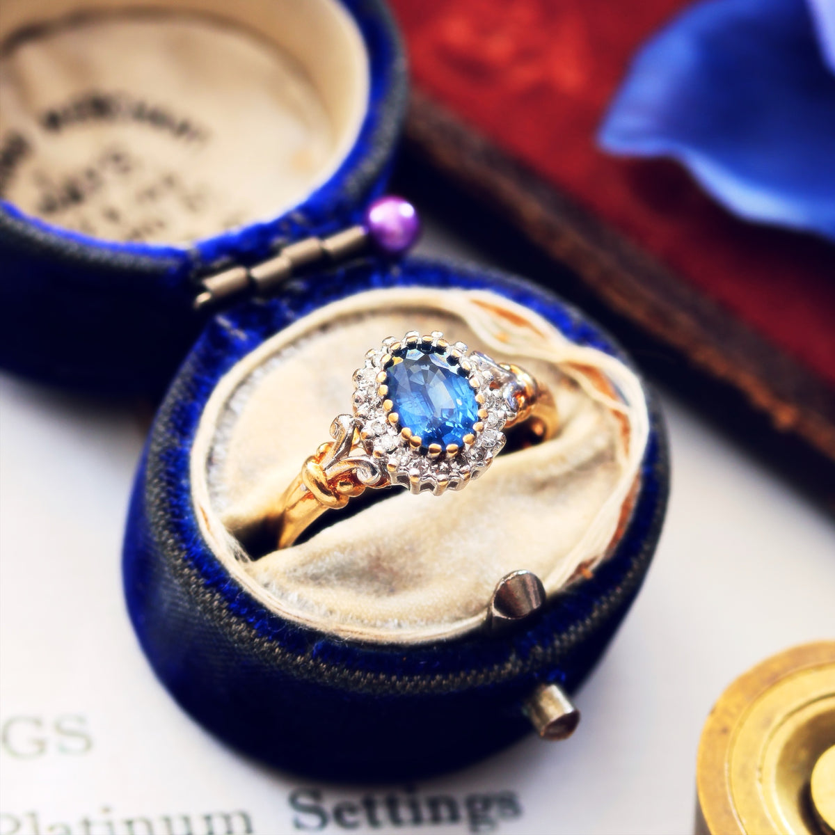 Pretty Vintage Sapphire & Diamond Cluster Engagement Ring