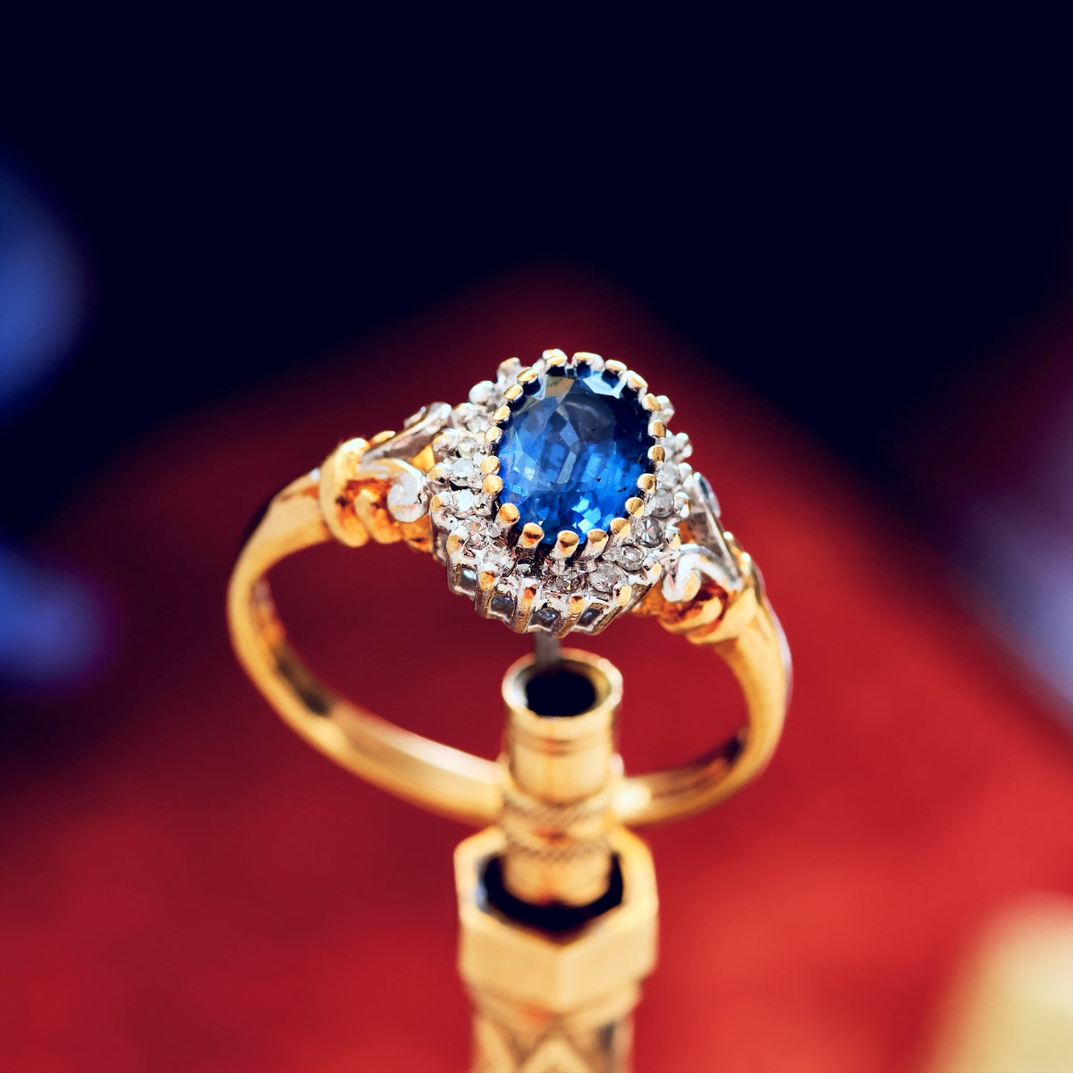 Pretty Vintage Sapphire & Diamond Cluster Engagement Ring