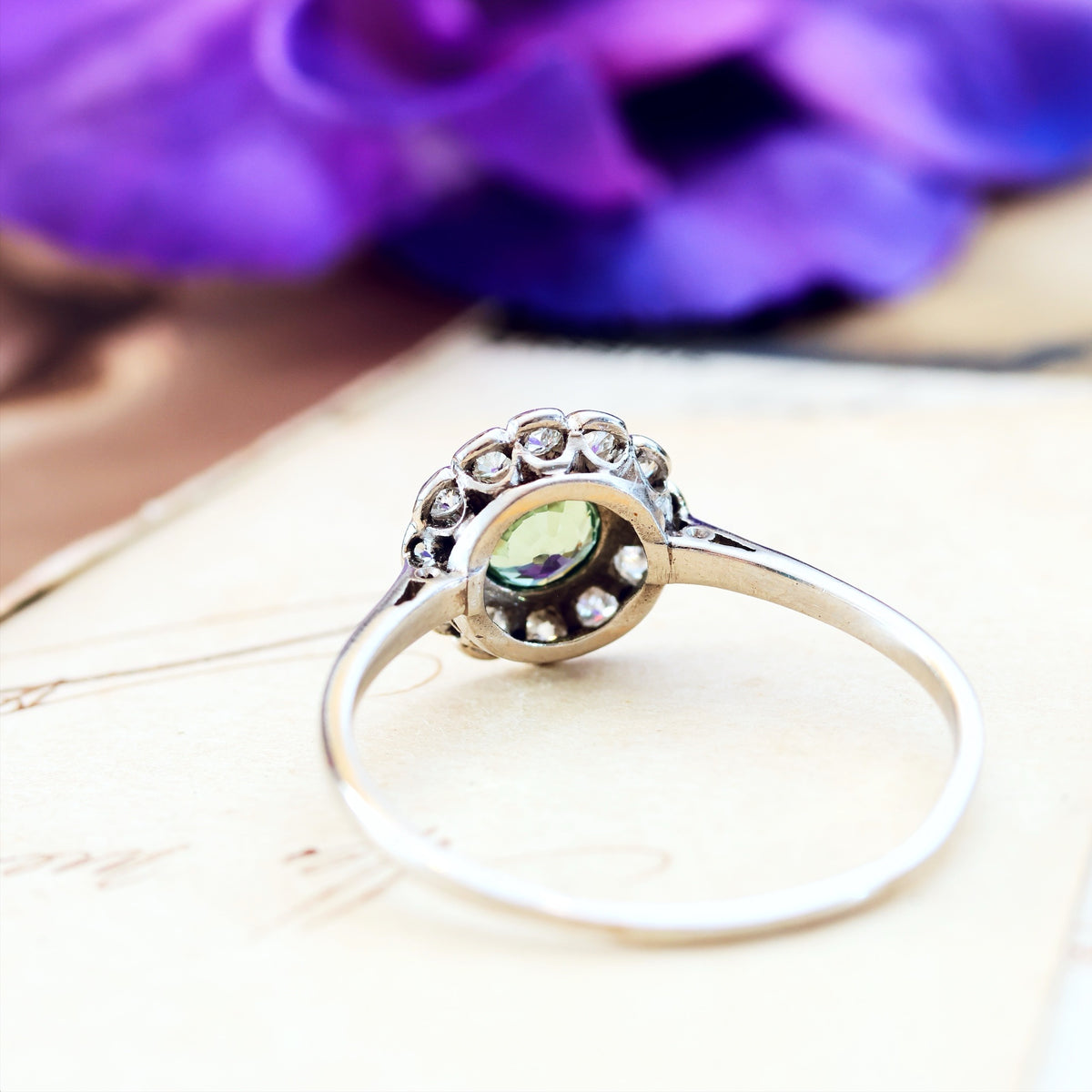 Vintage Green Sapphire & Diamond Engagement Ring