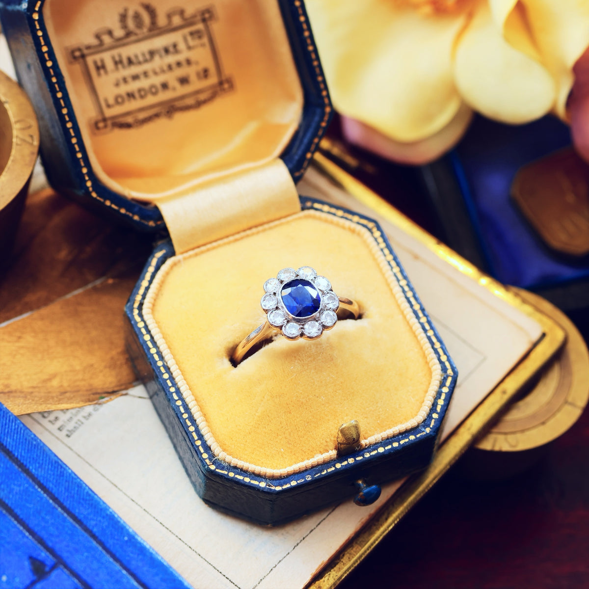 Vintage Sapphire & Diamond Flowerette Engagement Ring